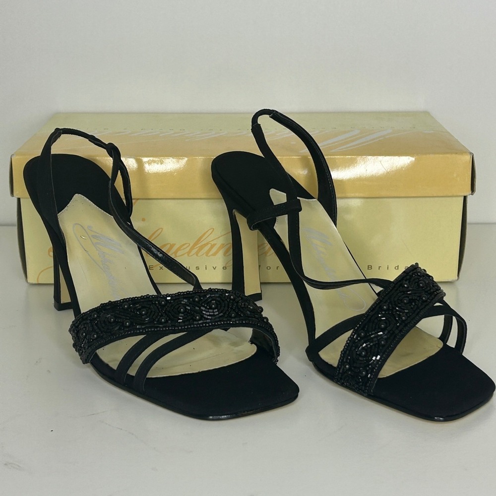 Michaelangelo Womens Beaded Slingback Heels Black Strappy Sandals Size 7.5